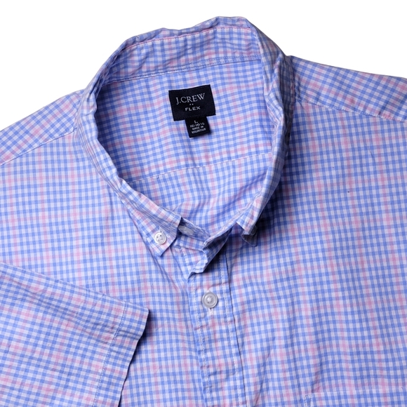 J. Crew Blue & Pink Gingham Short Sleeve Button-Down Shirt L - Picture 6 of 6